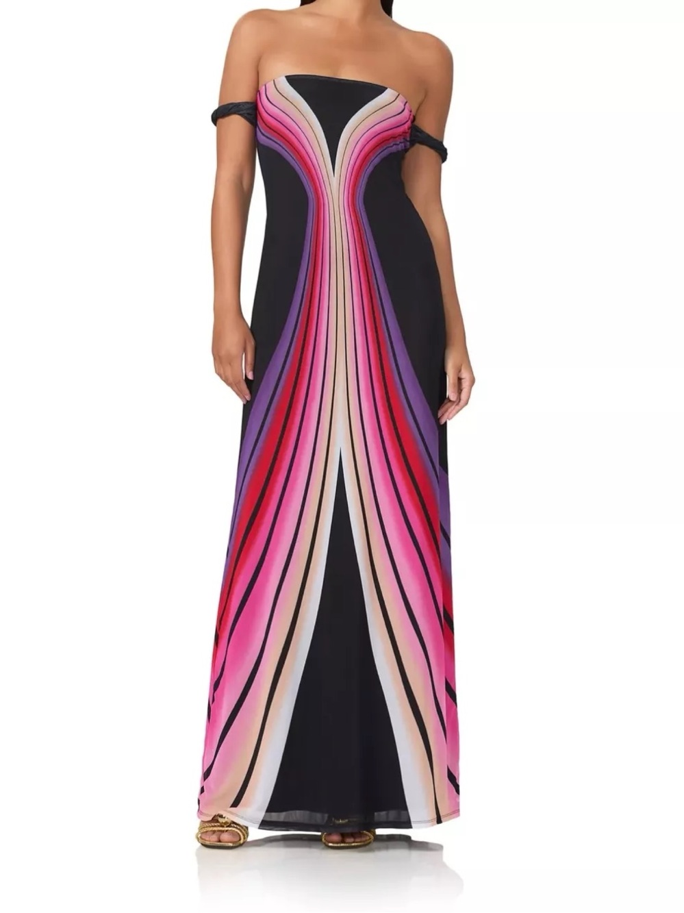 AFRM - Barot Strapless Ombre Shadow Pink, Purple & Black Maxi Dress